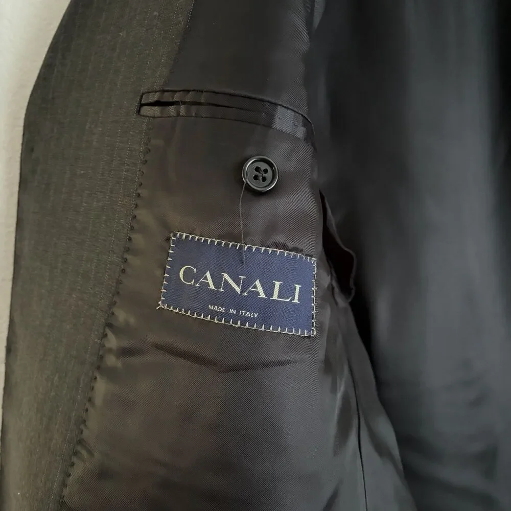 CANALI Men’s Pinstripe Three Button Suit Jacket Size 44R Charcoal